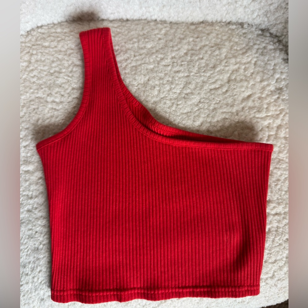 Red One-Shoulder Ribbed Top